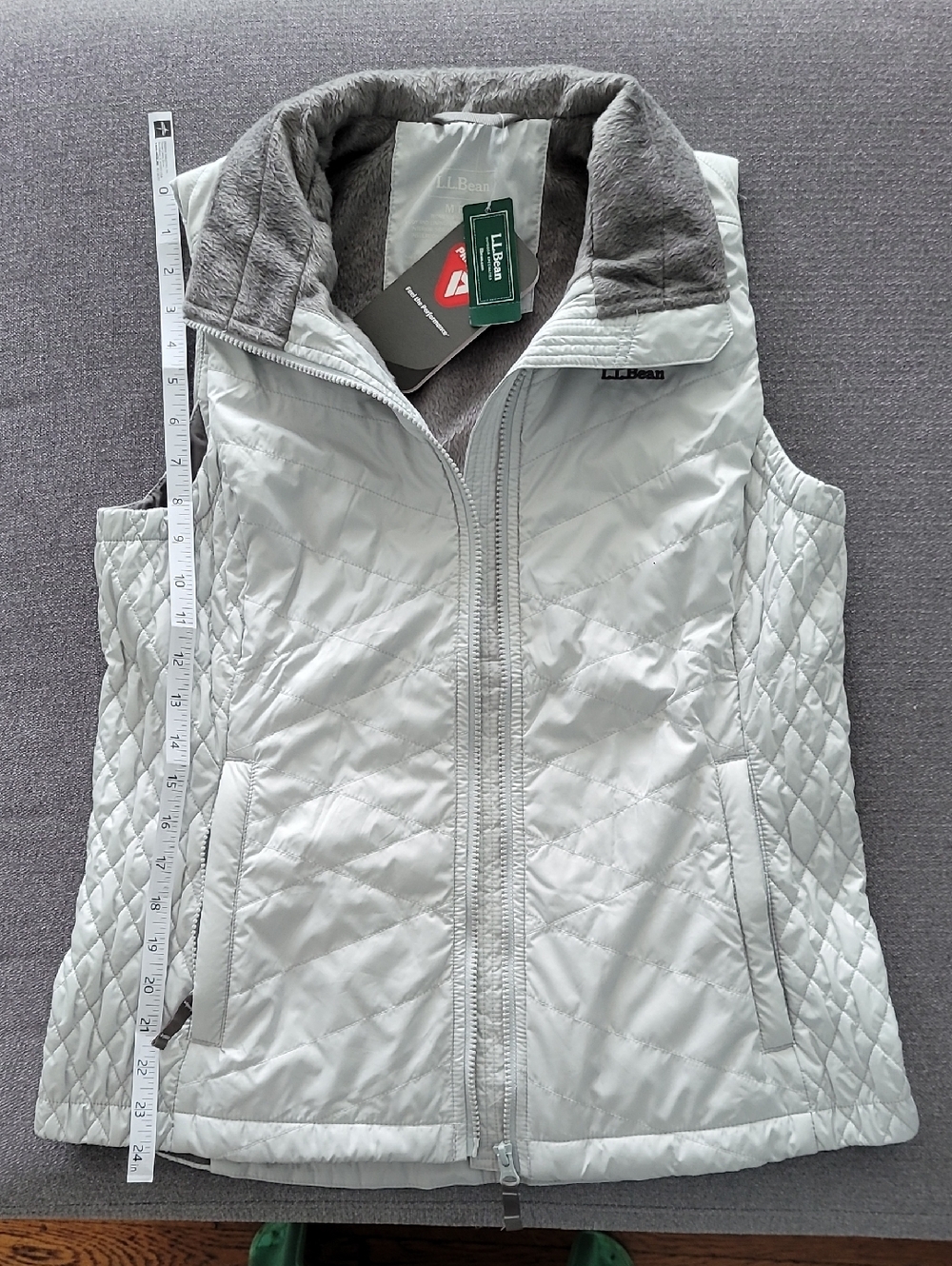 L.L. Bean Fleece-Lined PrimalLoft Vest Light Grey NWT